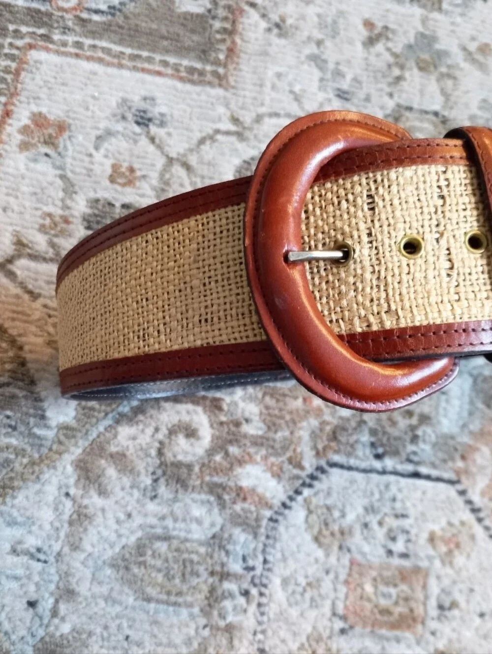 Avignon vintage leather thick braided raffia statement belt